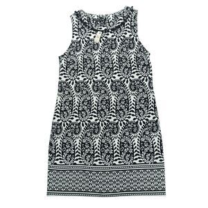 Talbots Dress Womens XL Black White Paisley Shift Sleeveless Pom Pom Cotton NWT